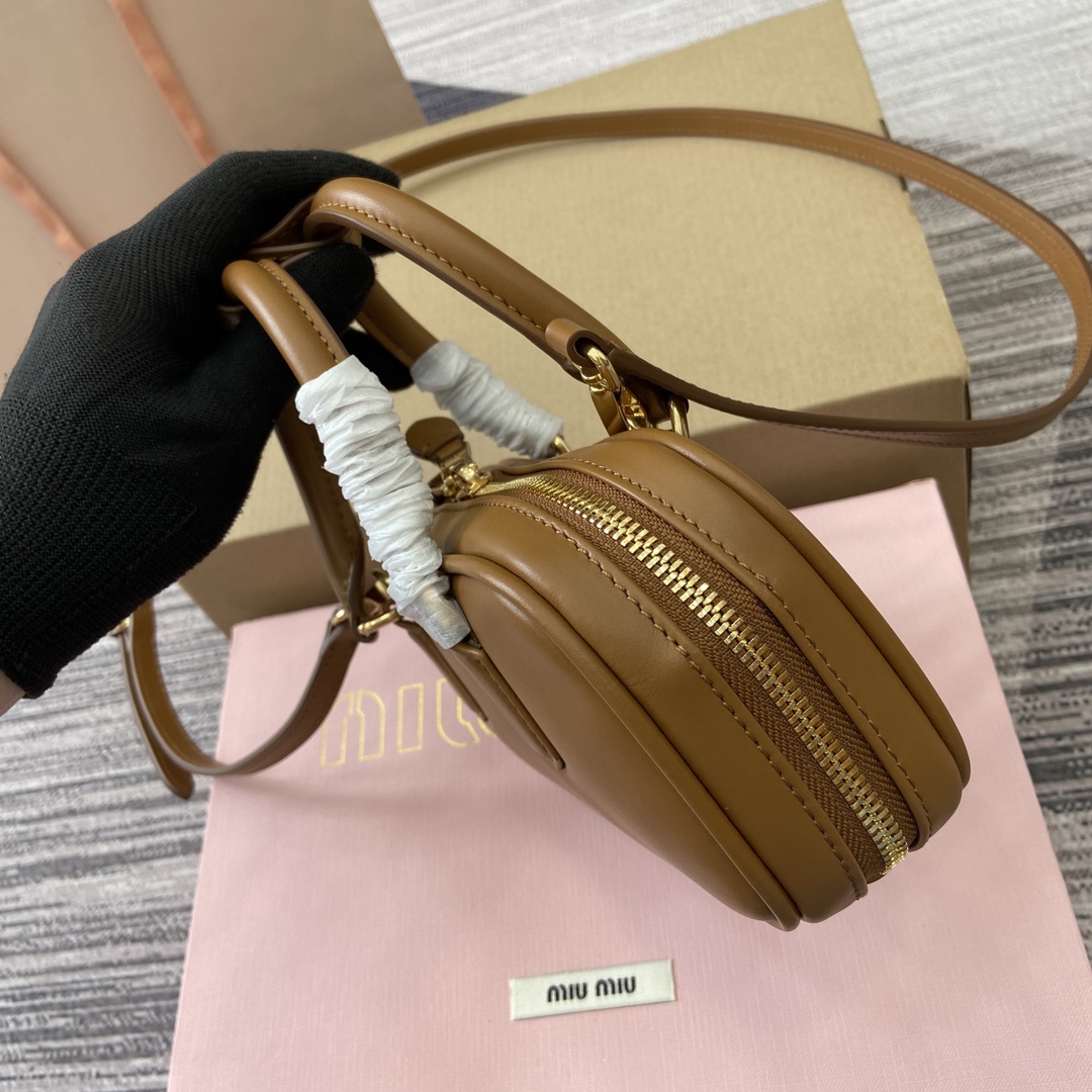 Miu Miu Arcadie Leather Mini Bowling Bag, Brown, 19X10X5cm, Model: 5B 4 i1744539227 8735 5