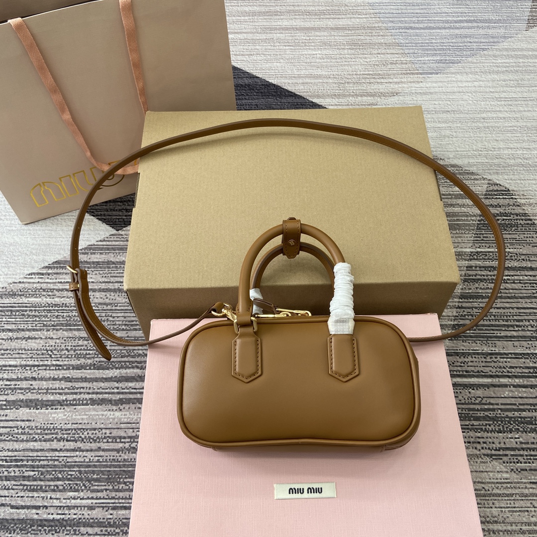 Miu Miu Arcadie Leather Mini Bowling Bag, Brown, 19X10X5cm, Model: 5B 3 i1744539229 3431 0