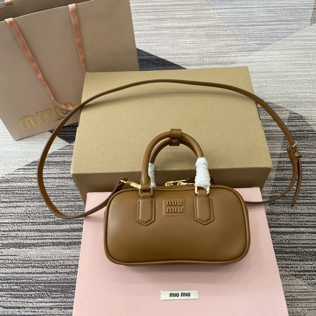 Miu Miu Arcadie Leather Mini Bowling Bag, Brown, 19X10X5cm, Model: 5B 2 i1744539229 5350 0
