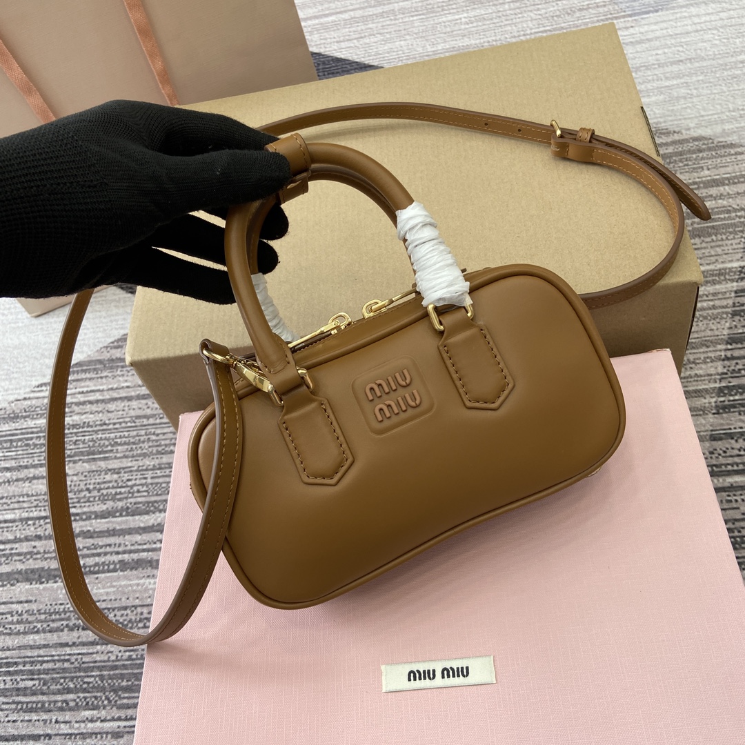 Miu Miu Arcadie Leather Mini Bowling Bag, Brown, 19X10X5cm, Model: 5B 1 i1744539229 6437 0