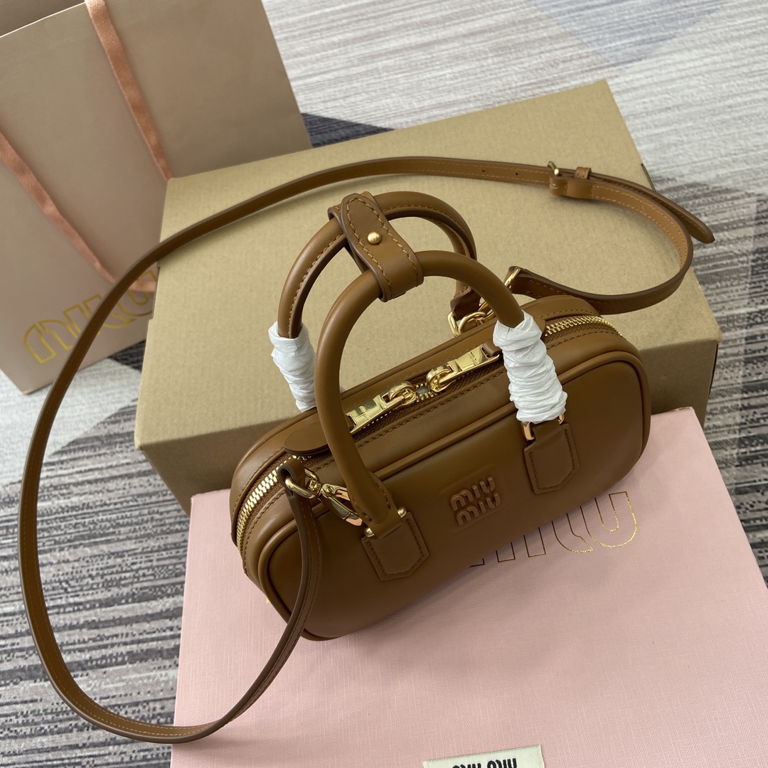 Miu Miu Arcadie Leather Mini Bowling Bag, Brown, 19X10X5cm, Model: 5B 5 i1744539229 8123 0