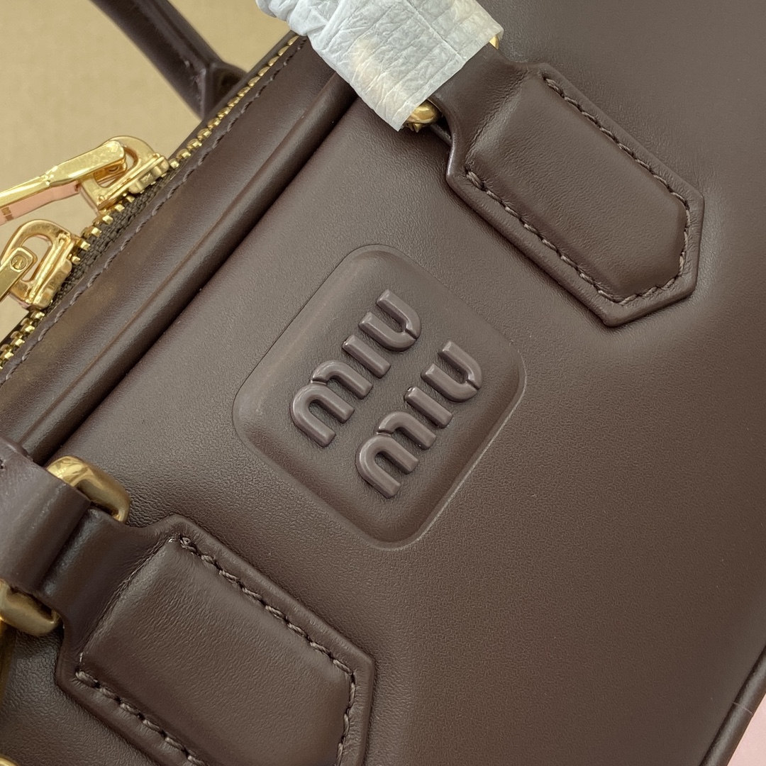 Miu Miu Arcadie Leather Mini Bowling Bag - Heather Brown, 19X10X5cm 8 i1744539294 3694 0