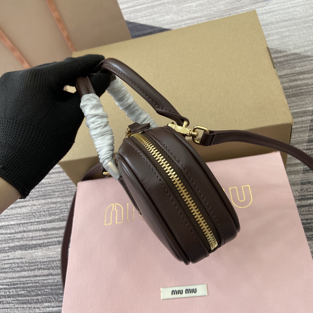 Miu Miu Arcadie Leather Mini Bowling Bag - Heather Brown, 19X10X5cm 5 i1744539294 372 0