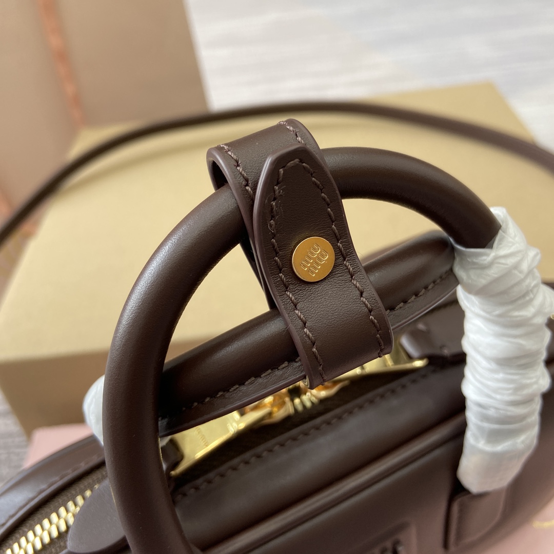 Miu Miu Arcadie Leather Mini Bowling Bag - Heather Brown, 19X10X5cm 6 i1744539294 4485 0