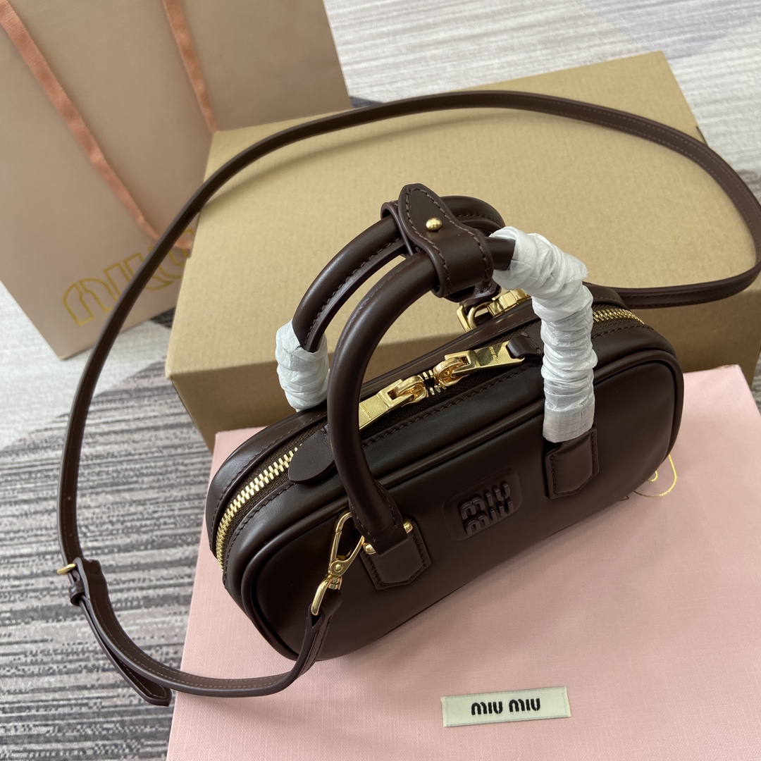 Miu Miu Arcadie Leather Mini Bowling Bag - Heather Brown, 19X10X5cm 13 i1744539294 5466 0