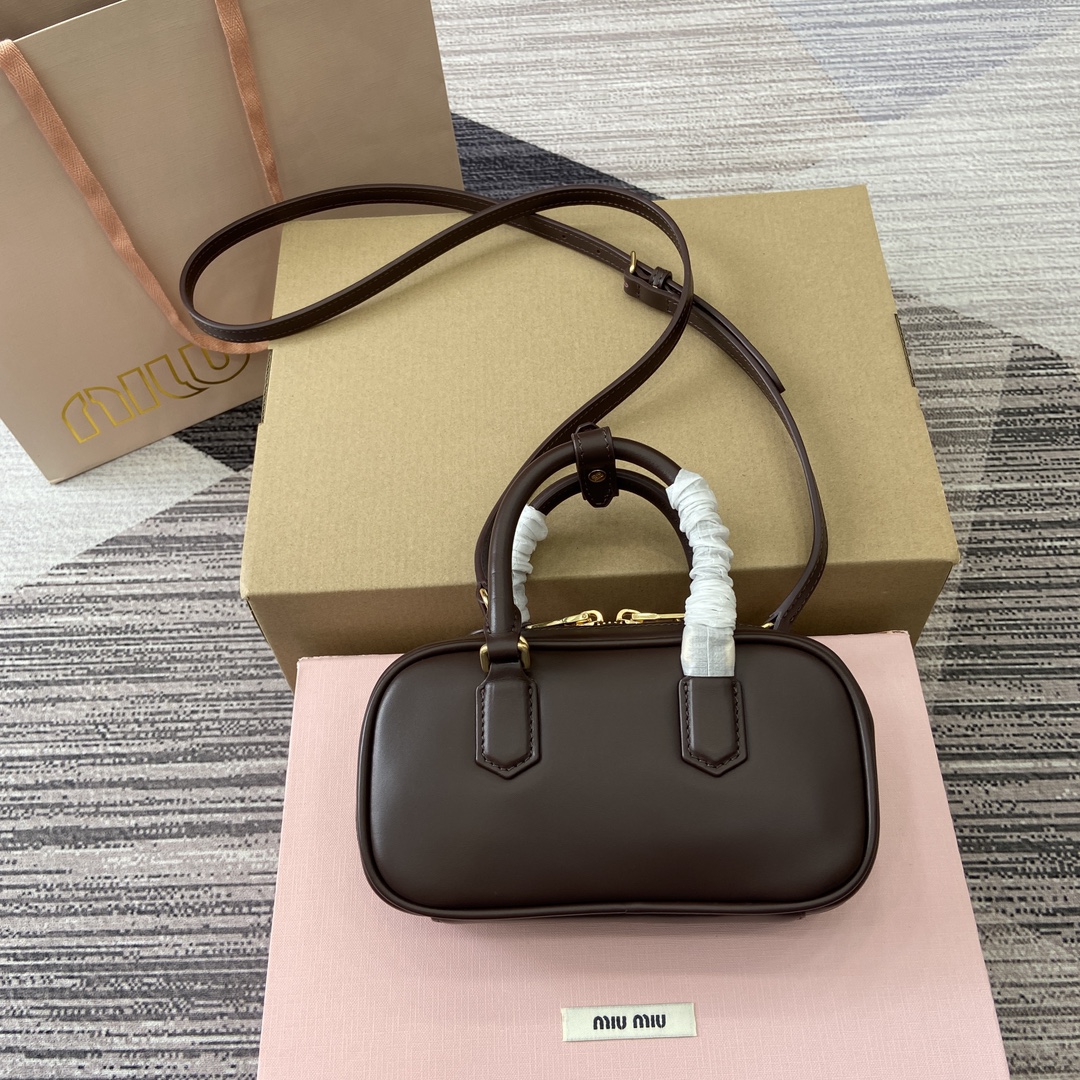 Miu Miu Arcadie Leather Mini Bowling Bag - Heather Brown, 19X10X5cm 4 i1744539294 6296 0