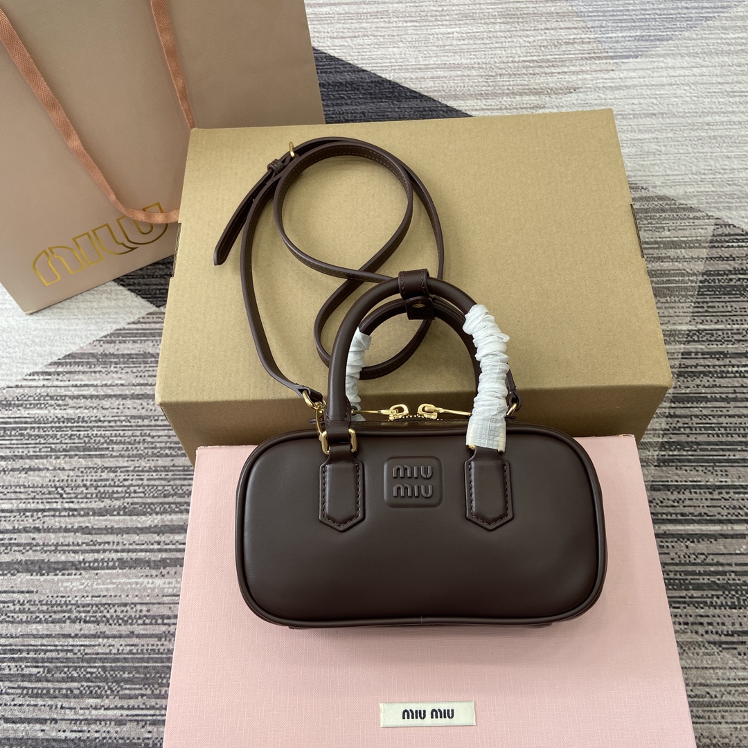 Miu Miu Arcadie Leather Mini Bowling Bag - Heather Brown, 19X10X5cm 3 i1744539294 933 0
