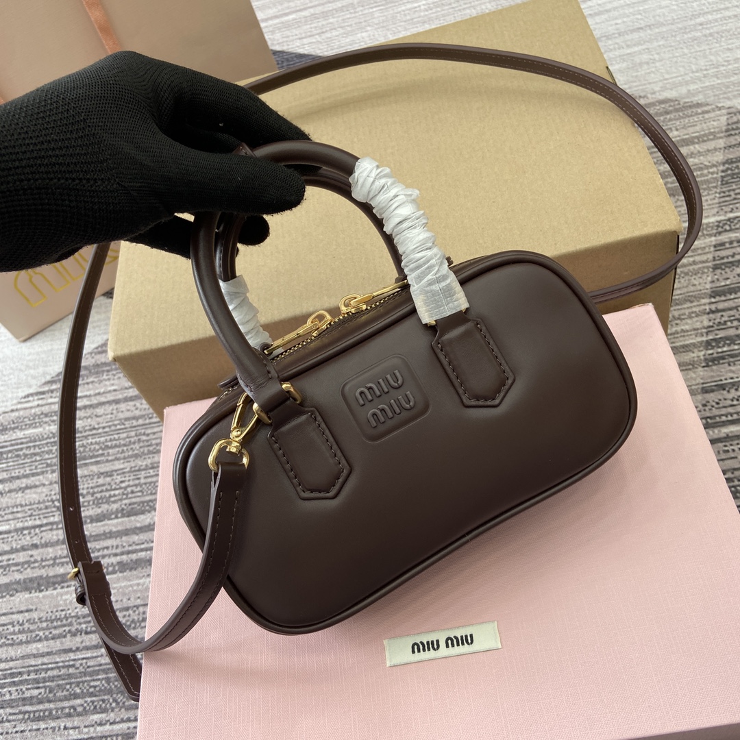 Miu Miu Arcadie Leather Mini Bowling Bag - Heather Brown, 19X10X5cm 2 i1744539294 9362 0