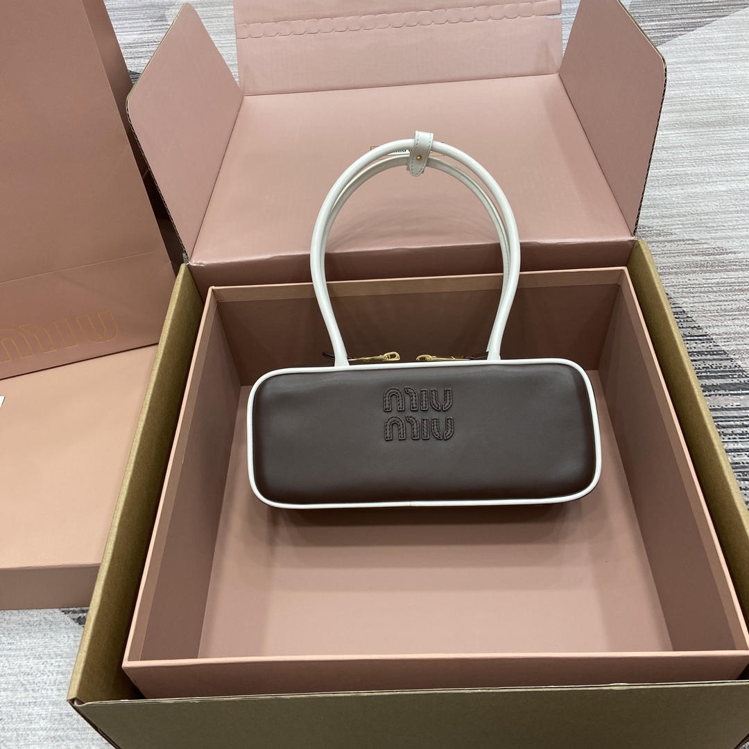 Miu Miu Beau Handbag: Retro Style, Modern Design, Heather Wood & White Leather 11 i1744606563 5105 0