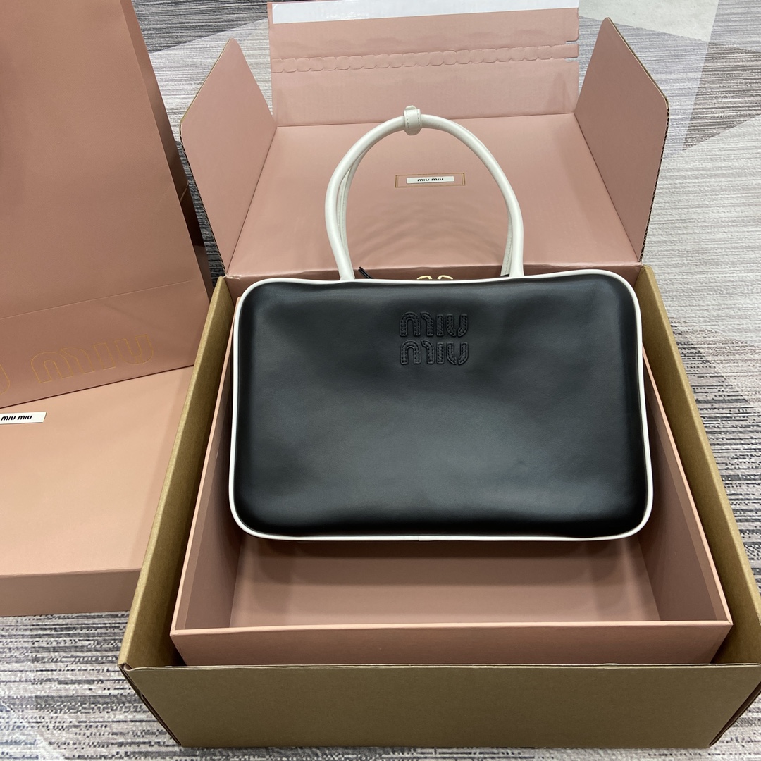 Miu Miu Black Leather Handbag with White Trim - Stylish & Versatile Tote 12 i1744606640 6092 0