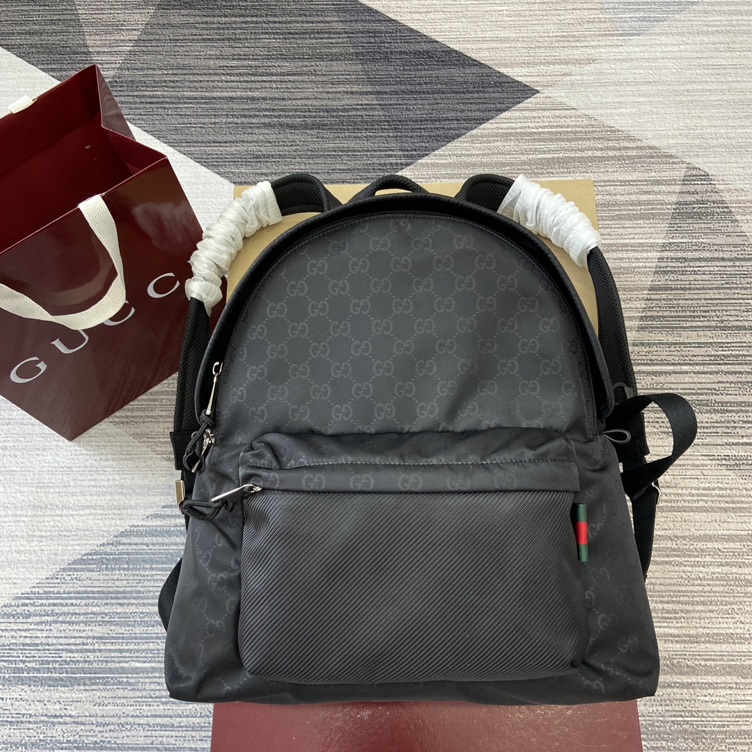 GUCCI мужской рюкзак среднего размера, черный нейлон с узором GG, красно-зеленая лента