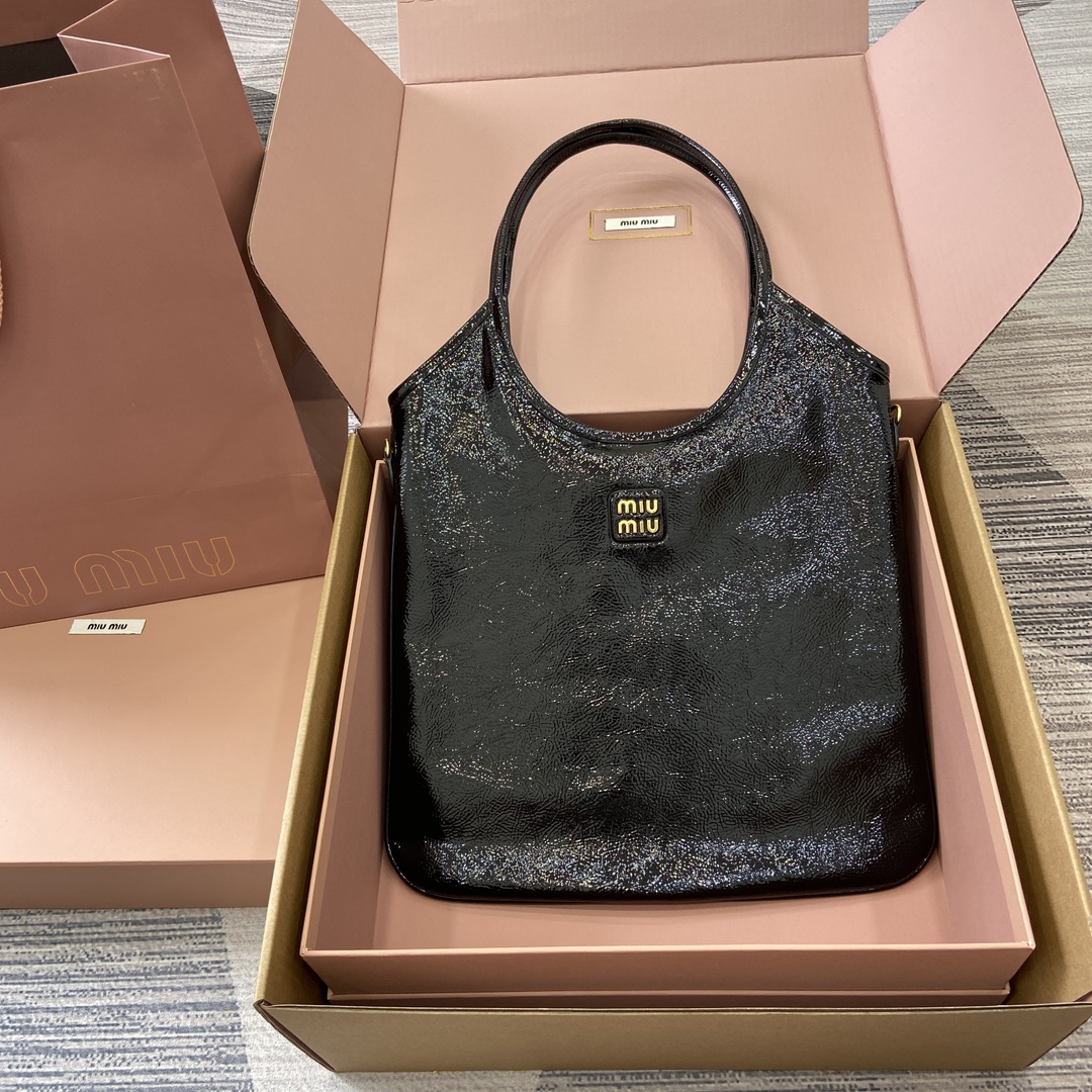 Miu Miu Black Naplak Leather Tote Bag with Metal Logo - Classic Style 11 i1744945572 1094 0
