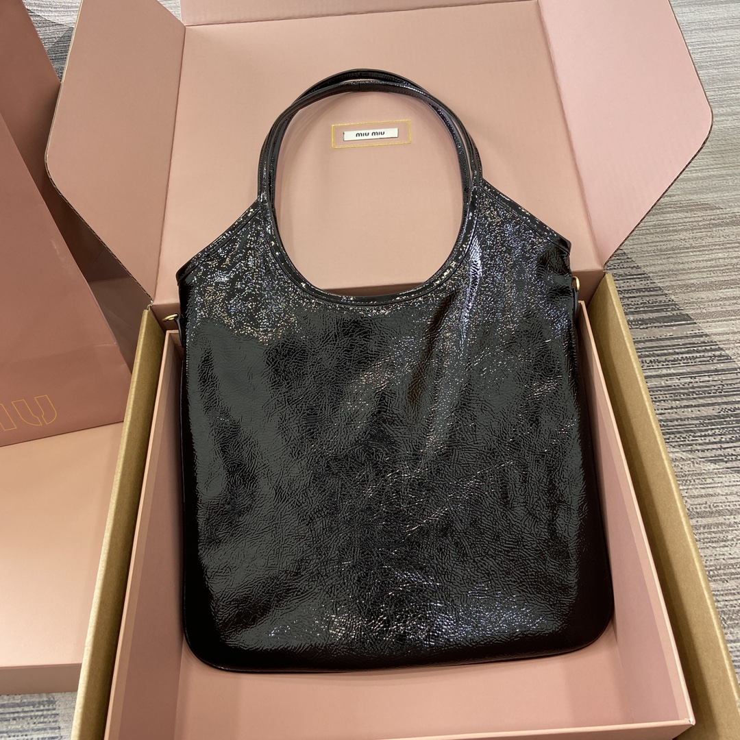 Miu Miu Black Naplak Leather Tote Bag with Metal Logo - Classic Style 2 i1744945572 1167 0