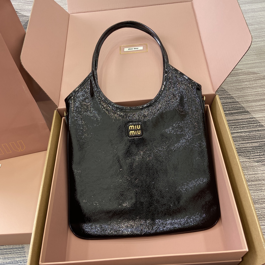 Miu Miu Black Naplak Leather Tote Bag with Metal Logo - Classic Style 1 i1744945572 825 0