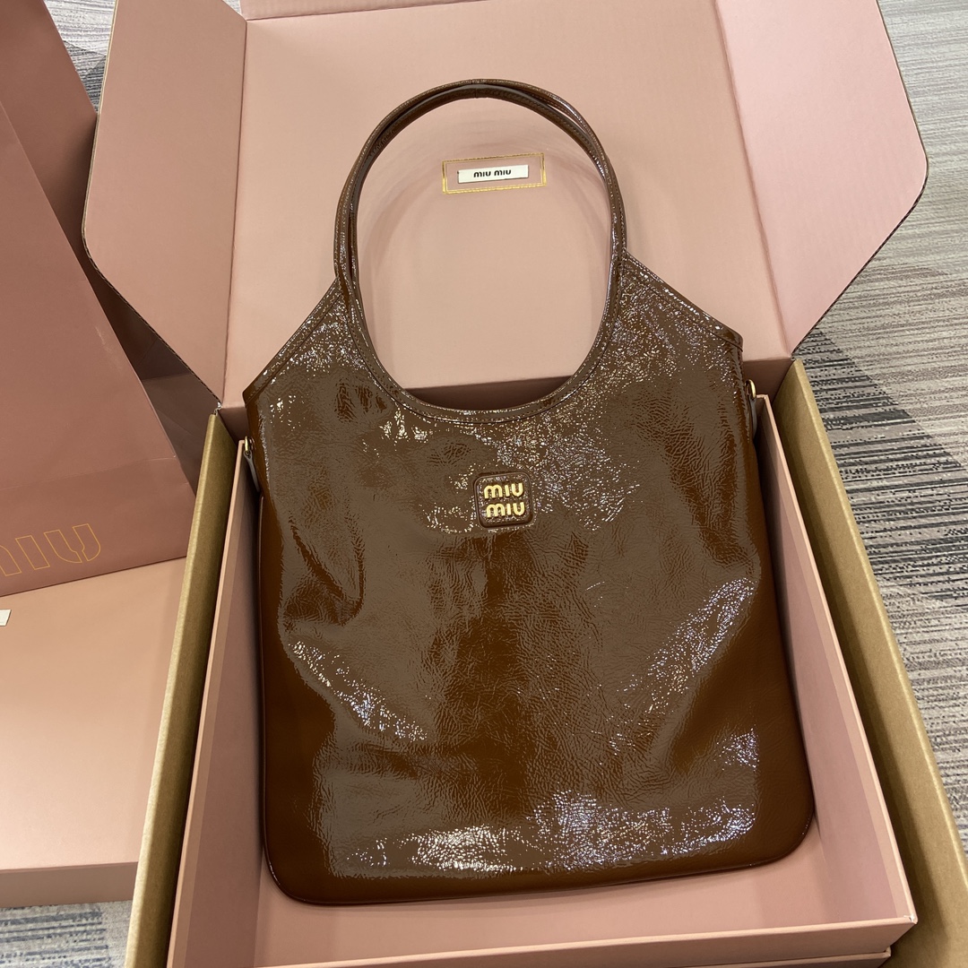 Miu Miu Naplak Leather Tote Bag, Iconic Style, Brown, W35×H40cm, For Women 1 i1744945587 5521 0
