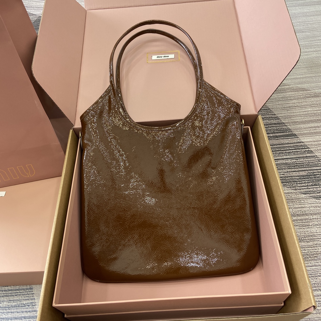 Miu Miu Naplak Leather Tote Bag, Iconic Style, Brown, W35×H40cm, For Women 2 i1744945587 6821 0