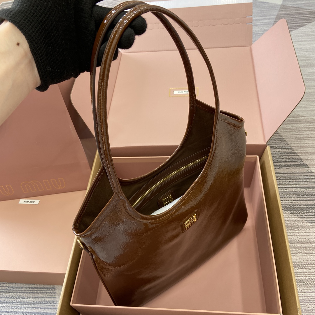 Miu Miu Naplak Leather Tote Bag, Iconic Style, Brown, W35×H40cm, For Women 4 i1744945587 8086 0