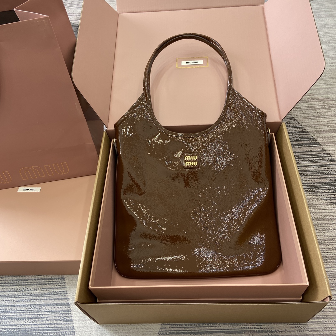 Miu Miu Naplak Leather Tote Bag, Iconic Style, Brown, W35×H40cm, For Women 13 i1744945587 8579 0