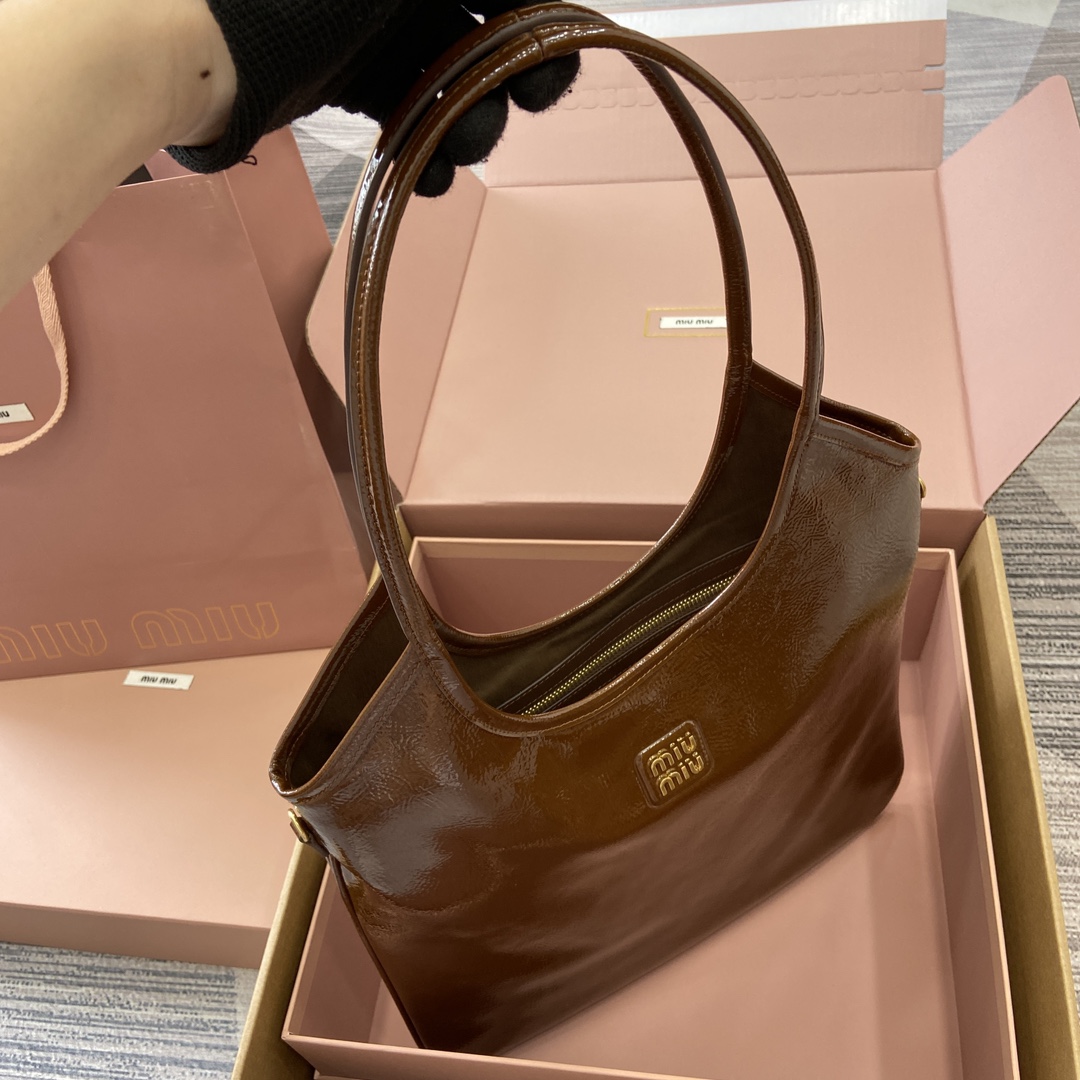 Miu Miu Naplak Leather Tote Bag, Iconic Style, Brown, W35×H40cm, For Women 8 i1744945587 8635 0