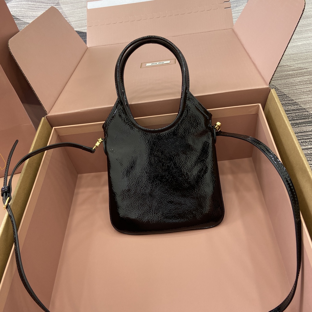 Miu Miu Mini Tote Bag in Black Patent Leather with Embossed Logo 4 i1744945630 3569 0