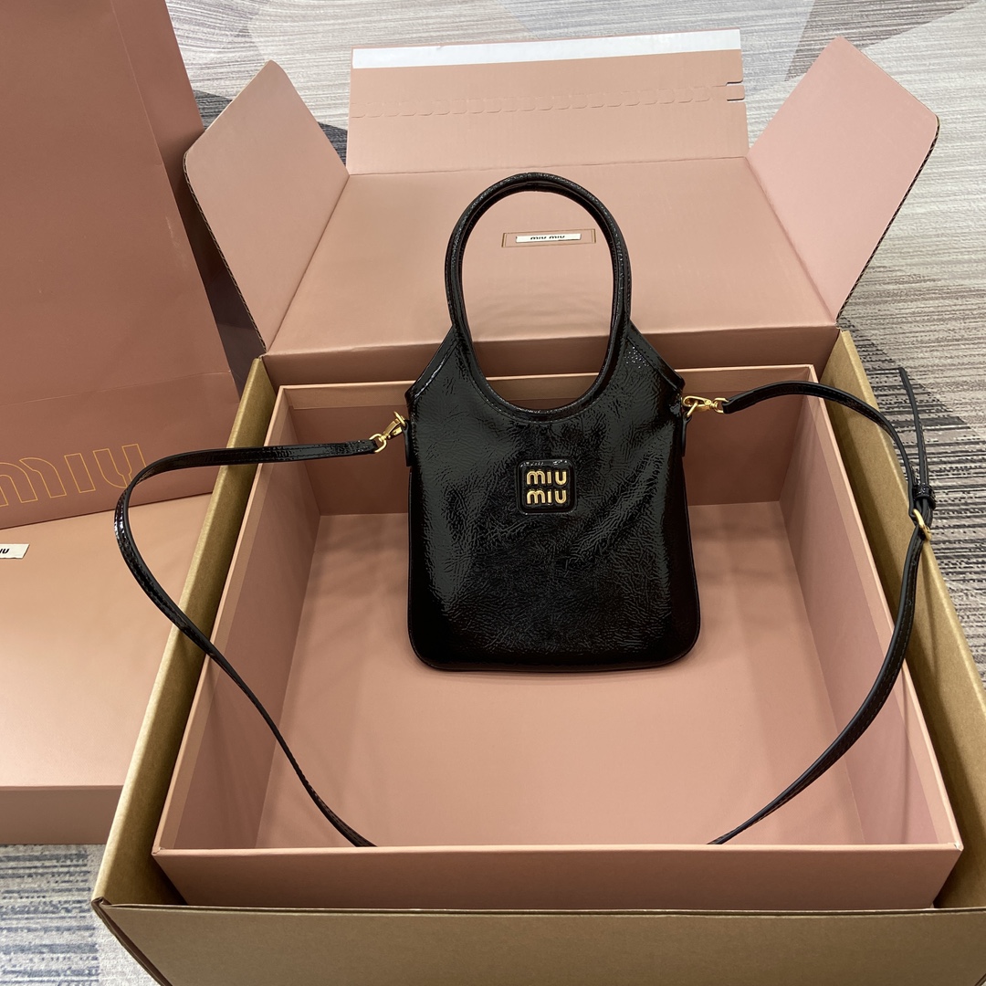 Miu Miu Mini Tote Bag in Black Patent Leather with Embossed Logo 2 i1744945630 9265 0