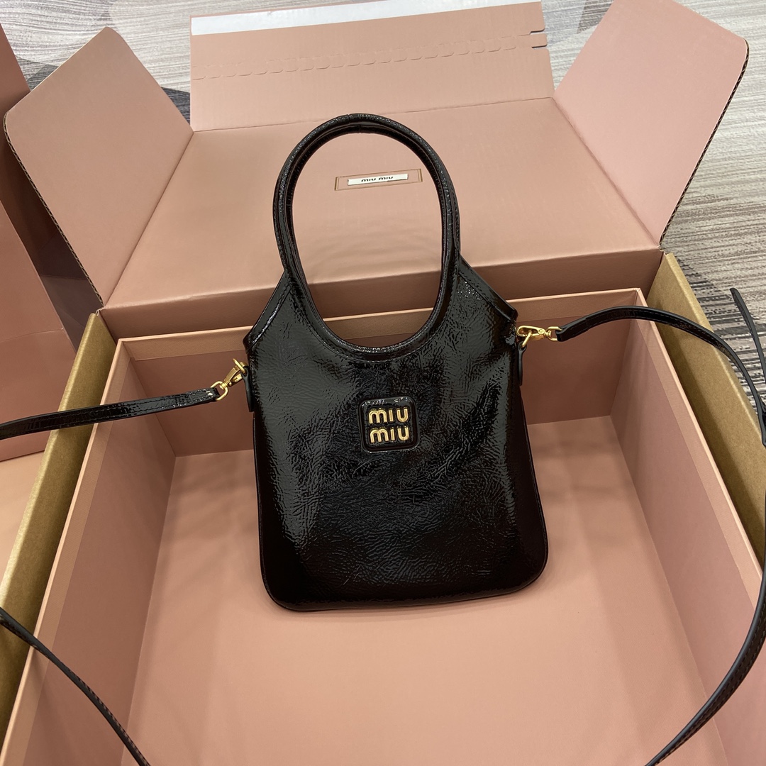 Miu Miu Mini Tote Bag in Black Patent Leather with Embossed Logo 3 i1744945631 9883 0