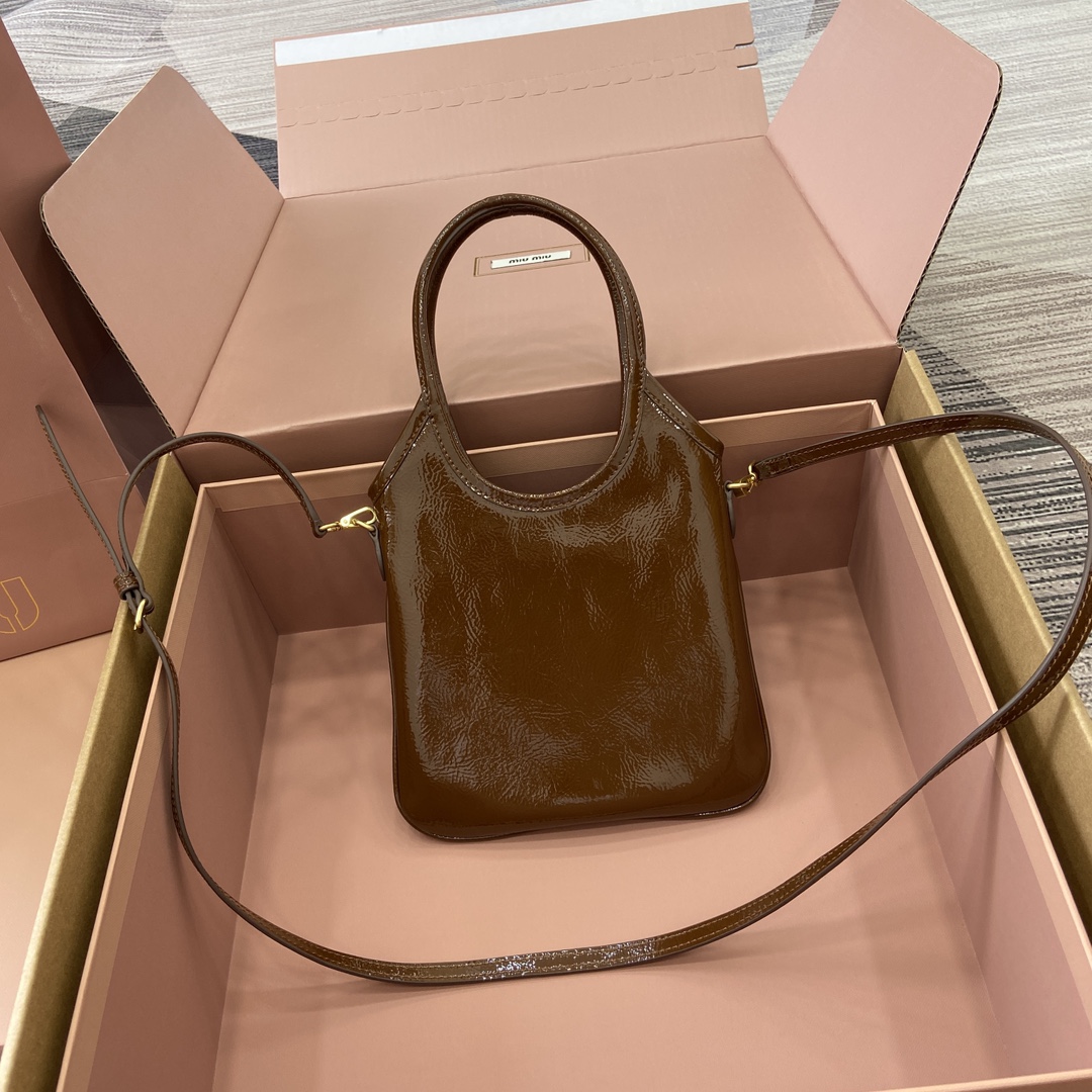 Miu Miu Mini Tote Bag - Brown Patent Leather, Removable Strap, Compact Size 2 i1744945660 2214 0