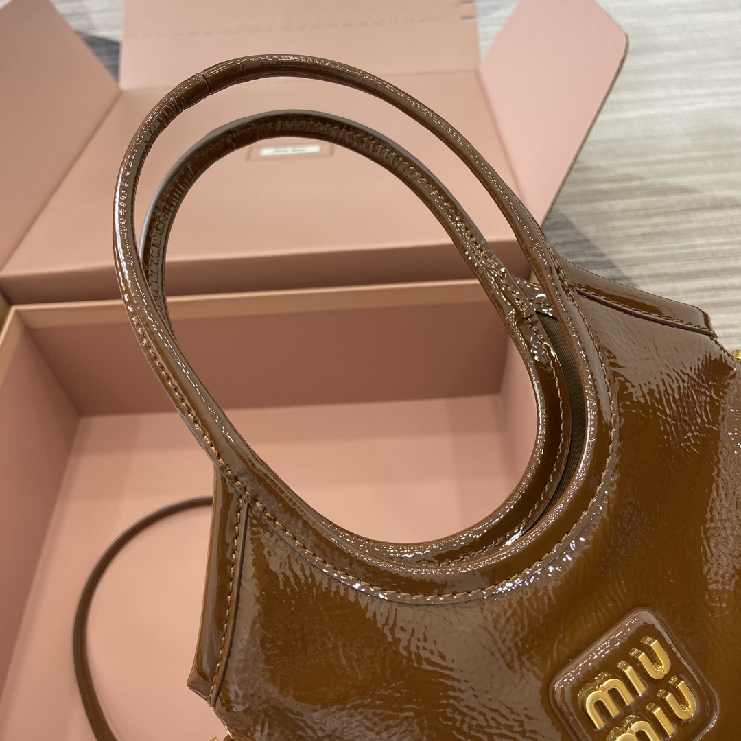 Miu Miu Mini Tote Bag - Brown Patent Leather, Removable Strap, Compact Size 8 i1744945660 3867 0