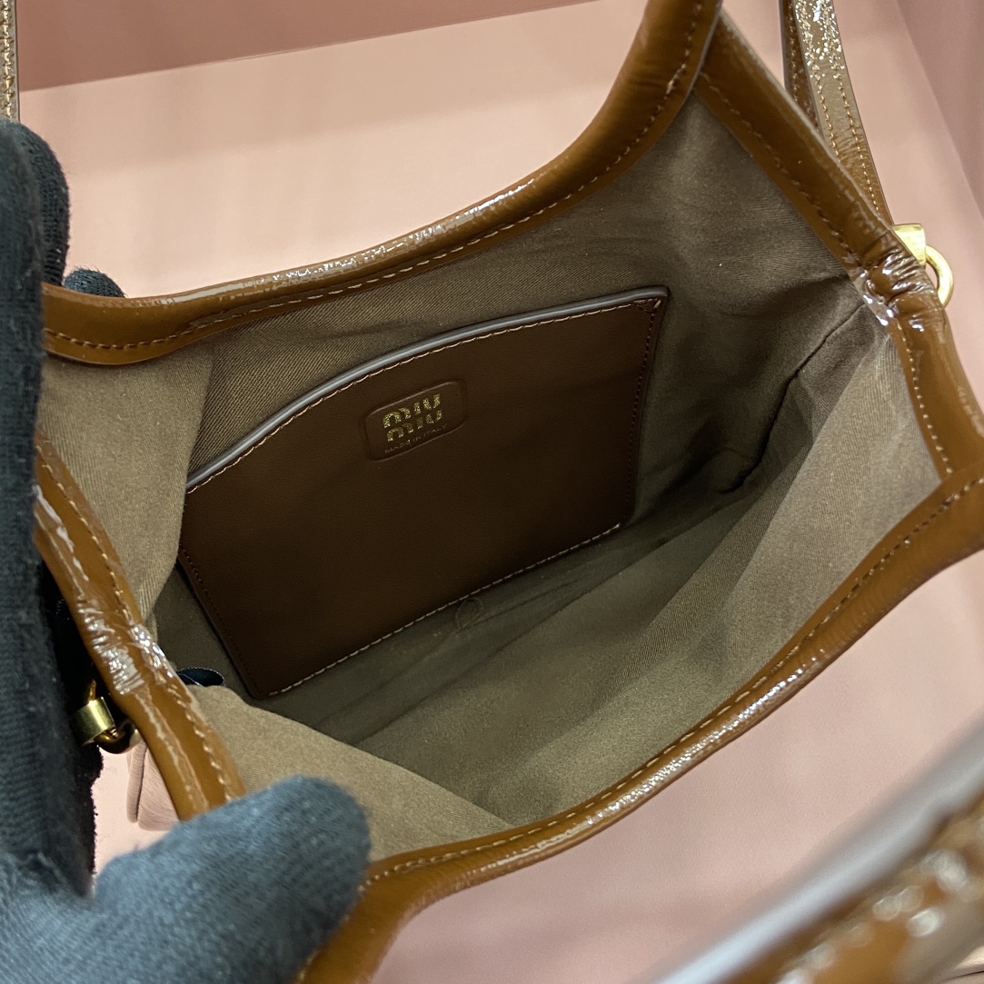 Miu Miu Mini Tote Bag - Brown Patent Leather, Removable Strap, Compact Size 9 i1744945660 3937 0