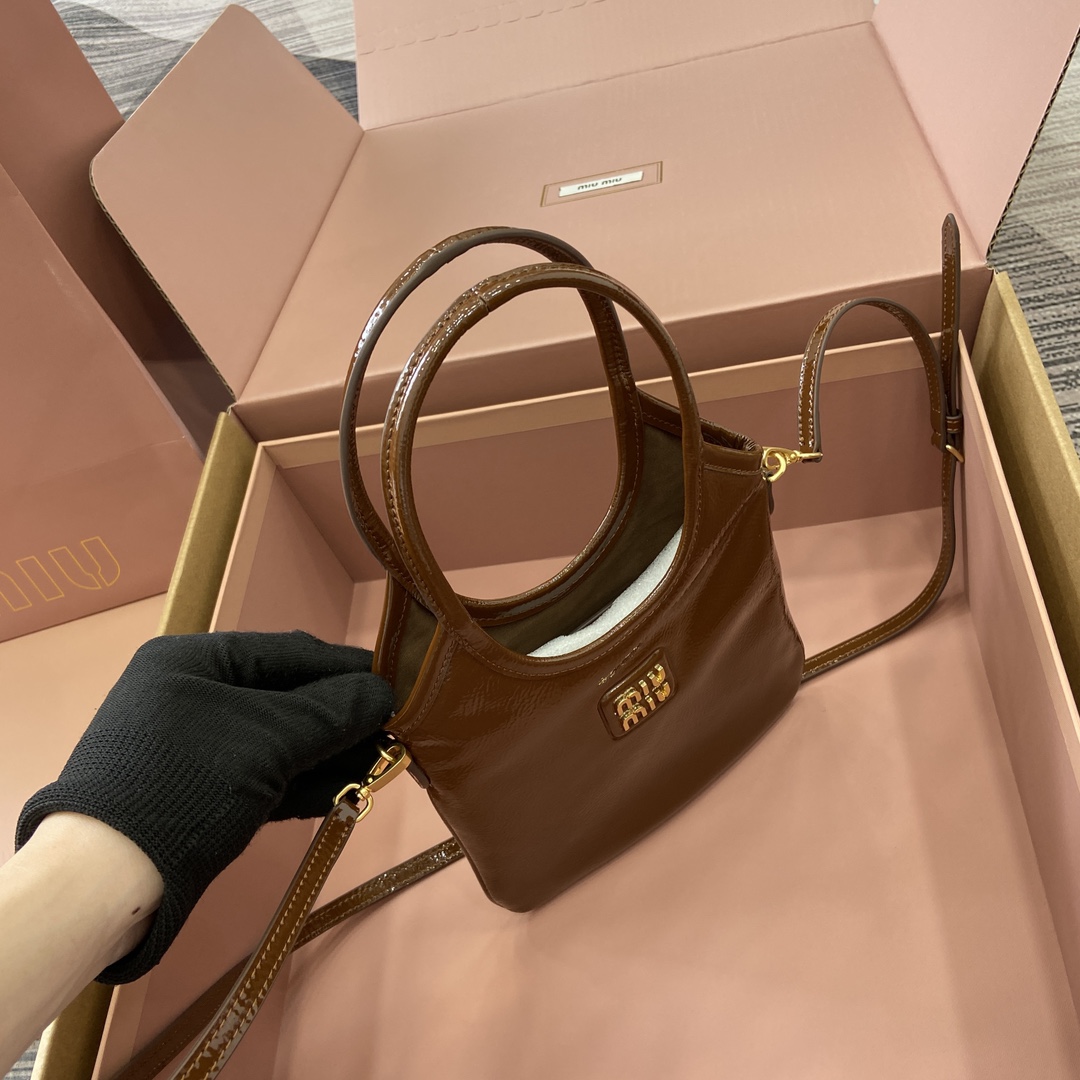 Miu Miu Mini Tote Bag - Brown Patent Leather, Removable Strap, Compact Size 4 i1744945660 8849 0
