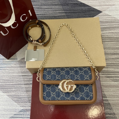 Gucci Go Monogram Denim Shoulder Bag with Chain Strap - Stylish & Lightweight 1 Gucci Go Monogram Denim Shoulder Bag with Chain Strap - Stylish & Lightweight