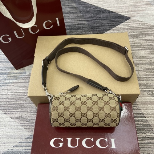 Gucci GG Canvas Cylinder Bag with Web Stripe and Leather Trim 1 Gucci GG Canvas Cylinder Bag with Web Stripe and Leather Trim