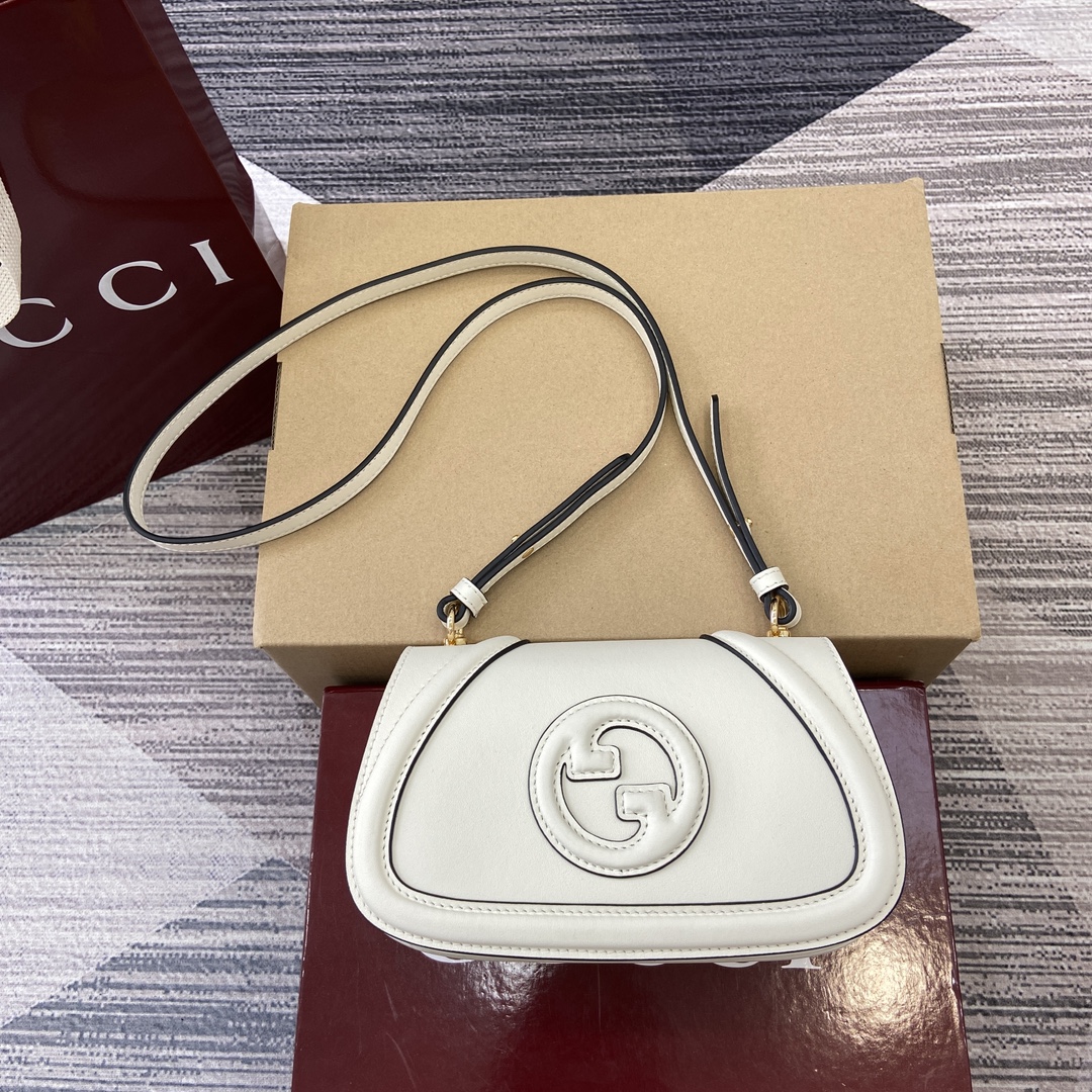 GUCCI Blondie White Full Leather Shoulder Bag Classic Logo