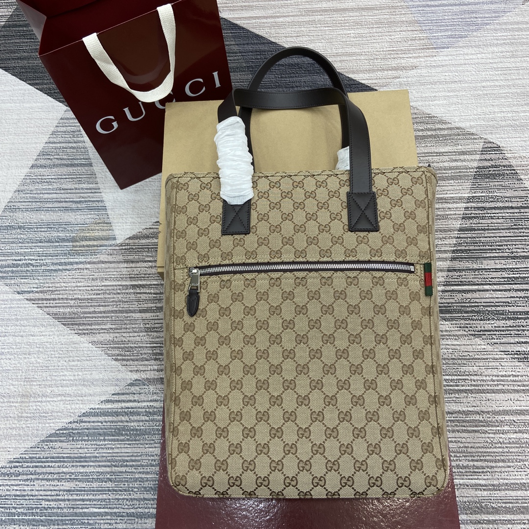 GUCCI GG帆布 紅綠織帶 托特包