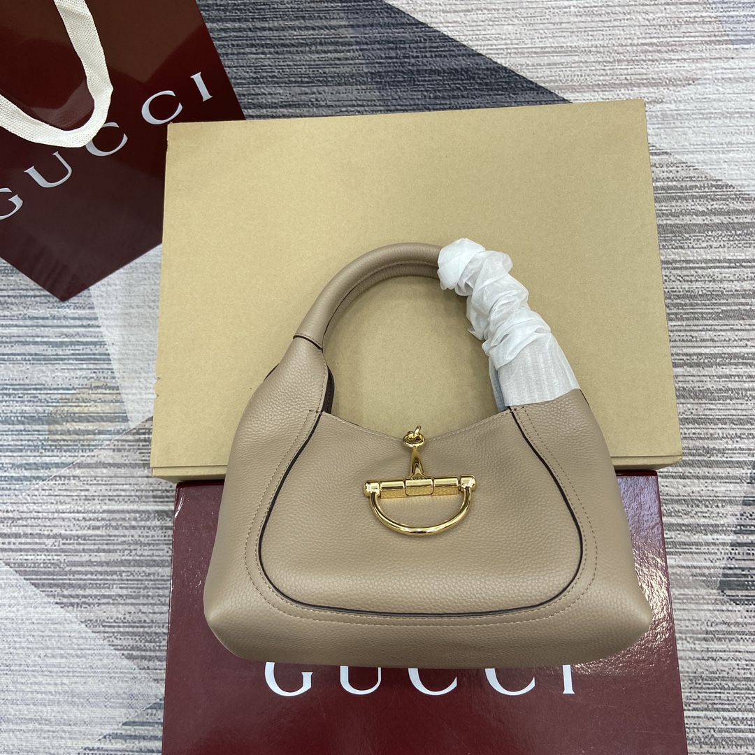 Gucci Softbit Shoulder Bag Half Horsebit Grey Brown Full Leather