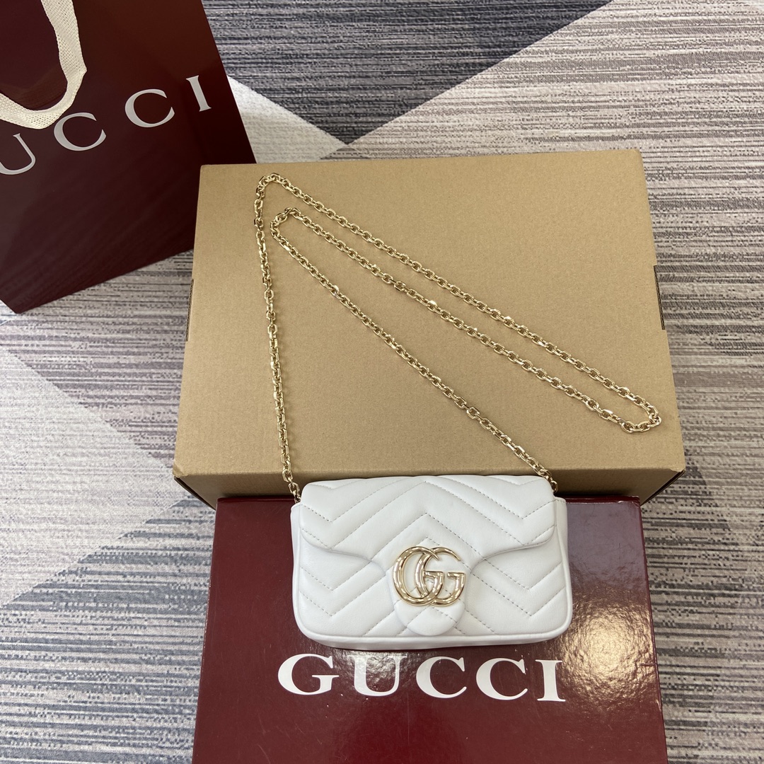 GUCCI GG Marmont Mini Bag Double G Hardware Faceted Chain Strap Soft Leather Archive Logo Bright Green Full Leather - Top Quality
