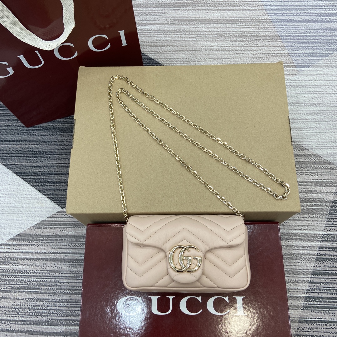 GUCCI GG Marmont Mini Bag Double G Hardware Faceted Chain Strap Soft Leather Archive Logo Bright Green Full Leather - Top Quality
