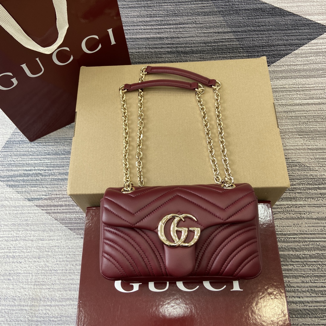 GUCCI GG Marmont Series Shoulder Bag Double G Hardware Faceted Chain Strap Soft Leather Bright Green Full Leather - Top Quality