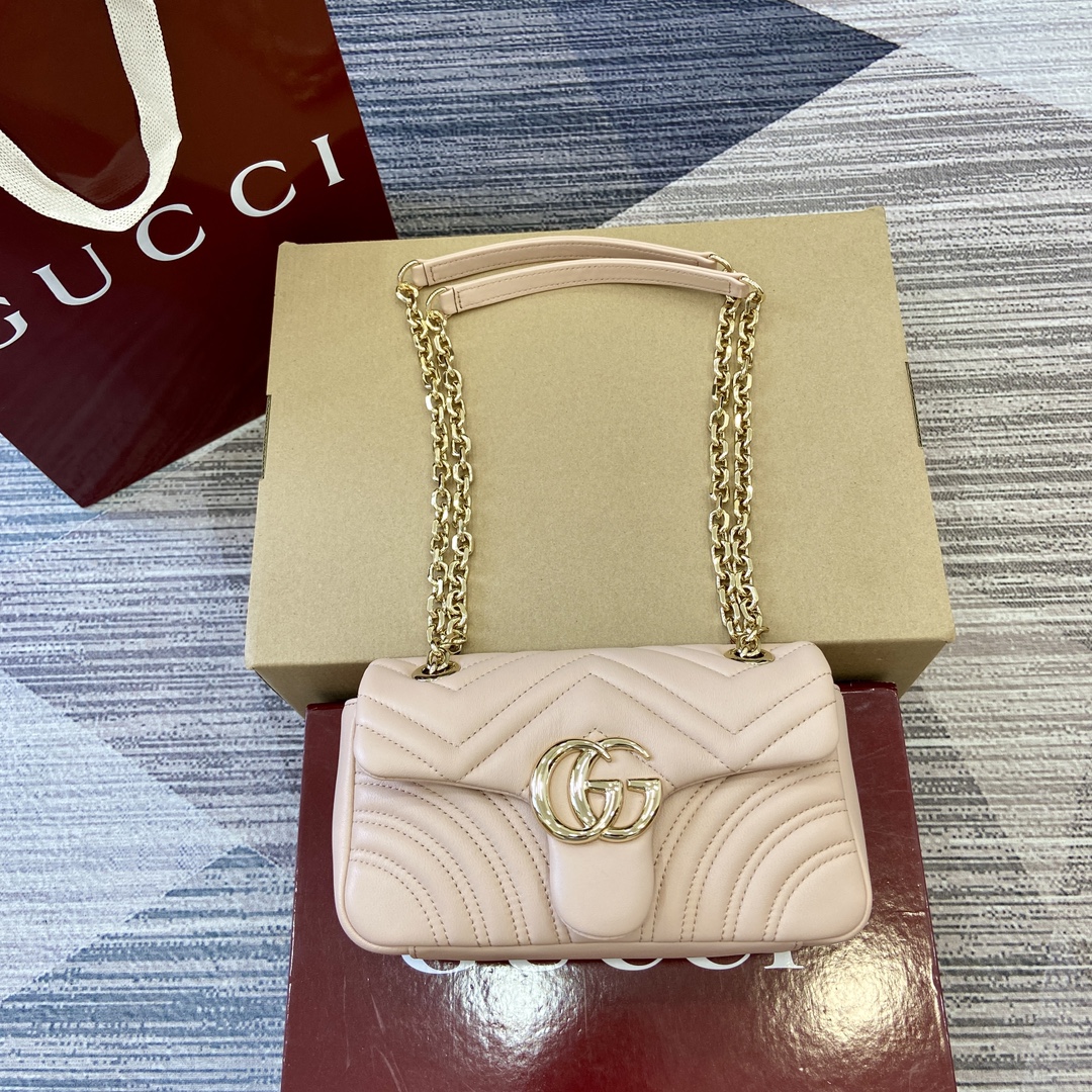 GUCCI GG Marmont Series Shoulder Bag Double G Hardware Faceted Chain Strap Soft Leather Bright Green Full Leather - Top Quality