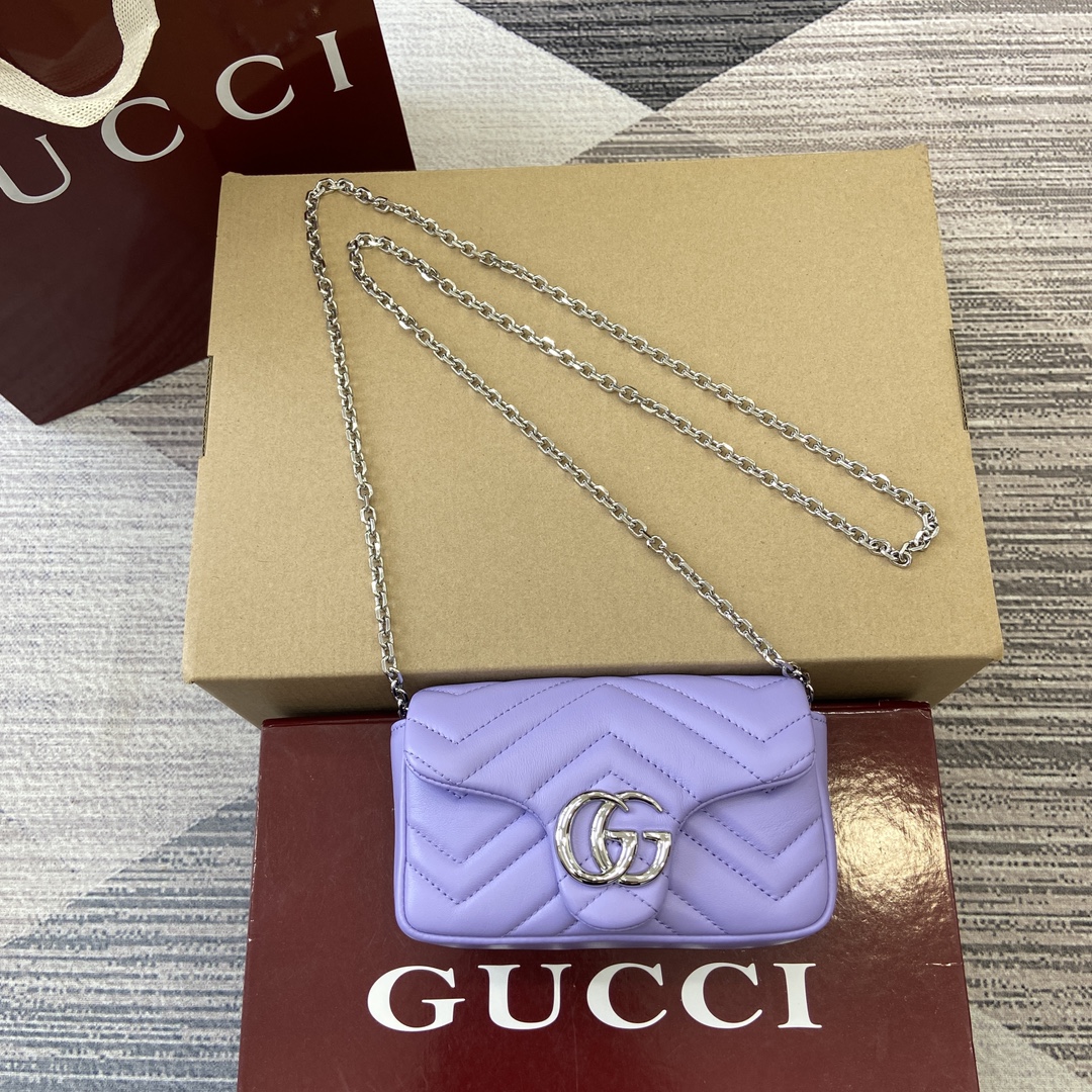 GUCCI GG Marmont Mini Bag Double G Hardware Faceted Chain Strap Soft Leather Archive Logo Bright Green Full Leather - Top Quality