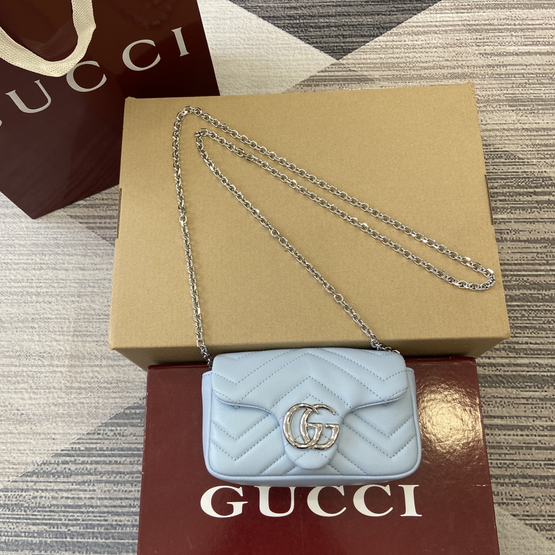 GUCCI GG Marmont série mini sac accessoires double G bandoulière chaîne facettée cuir souple logo archive vert vif tout cuir - qualité supérieure