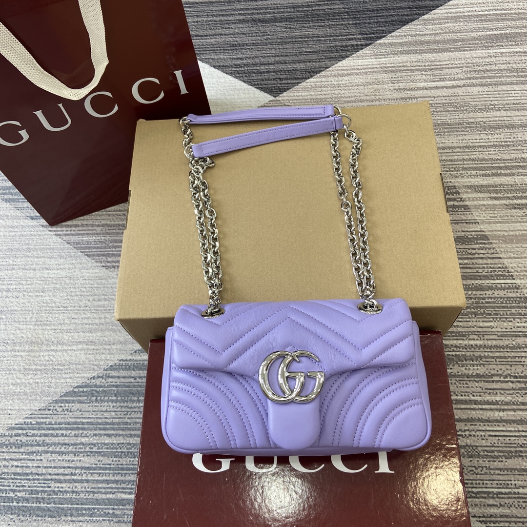 GUCCI GG Marmont Series Shoulder Bag Double G Hardware Faceted Chain Strap Soft Leather Bright Green Full Leather - Top Quality