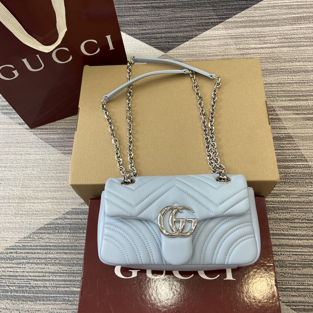 GUCCI GG Marmont Series Shoulder Bag Double G Hardware Faceted Chain Strap Soft Leather Bright Green Full Leather - Top Quality