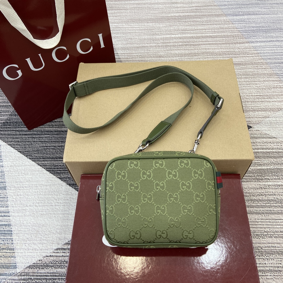 GUCCI GG帆布 森林綠 織帶 托特包