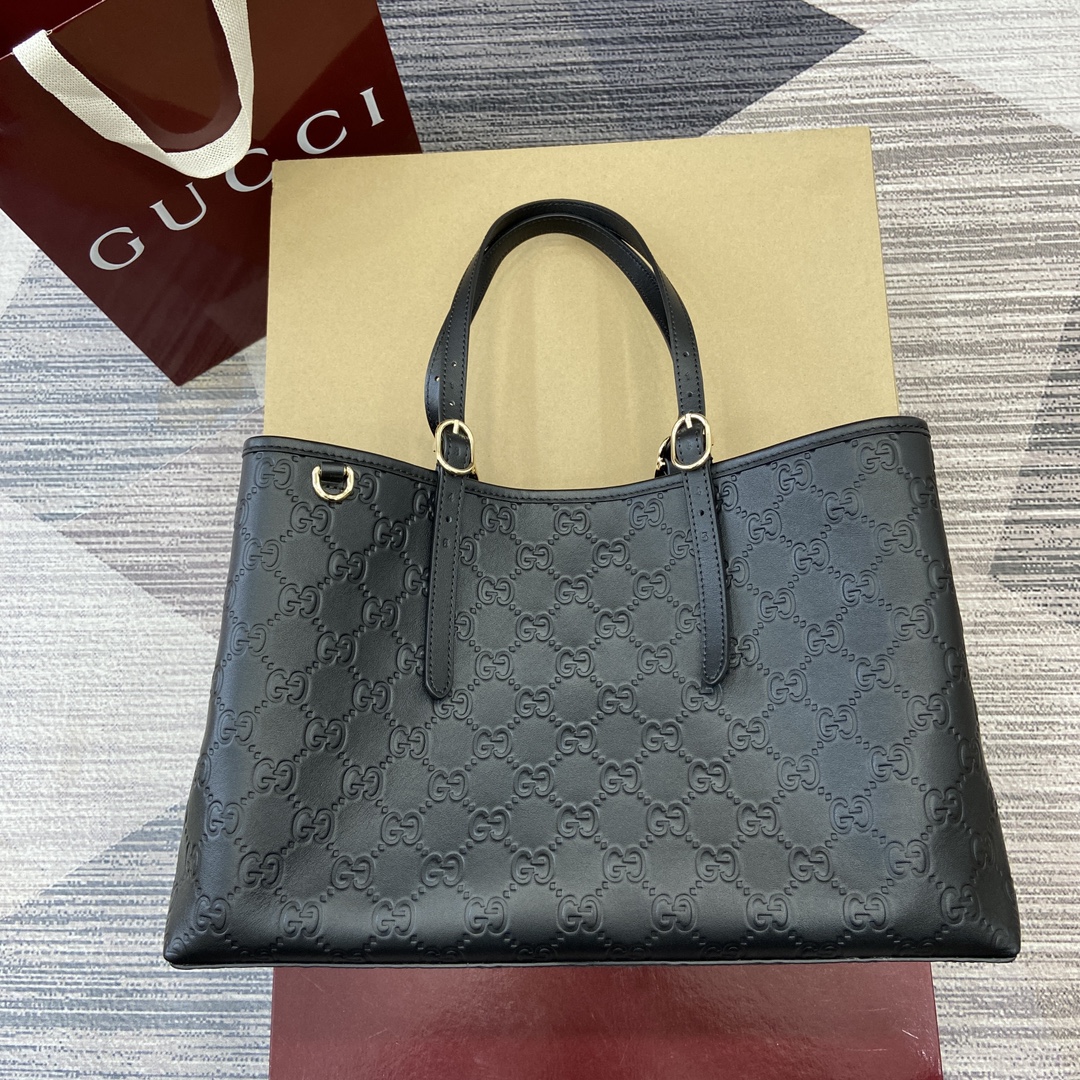 GUCCI GG Emblem ціснёная скураная сумка-тоўт з рэгуляванай ручкай