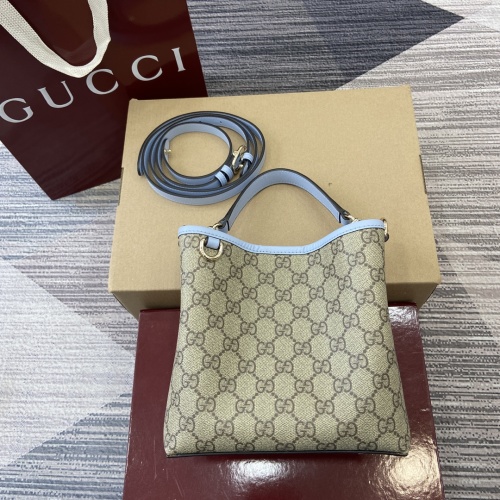 Gucci Emblem Mini Bucket Bag in Beige & Brown GG Supreme Canvas 1 Gucci Emblem Mini Bucket Bag in Beige & Brown GG Supreme Canvas