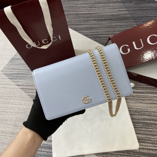 Gucci Marmont Light Blue Leather Wallet on Chain with Gold-toned Hardware 1 Gucci Marmont Light Blue Leather Wallet on Chain with Gold-toned Hardware
