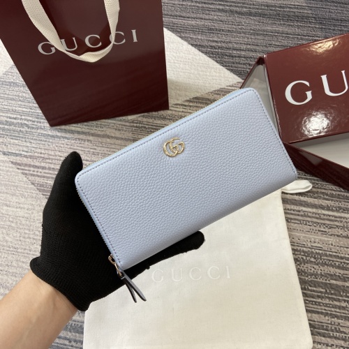 Gucci Wallet with Double G - Light Blue Leather Zip-Around Closure