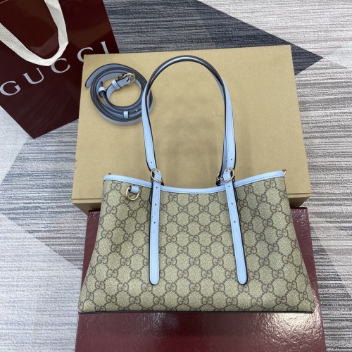 Gucci Emblem Small Tote Bag in Light Blue PVC Leather, 30cm 1 Gucci Emblem Small Tote Bag in Light Blue PVC Leather, 30cm