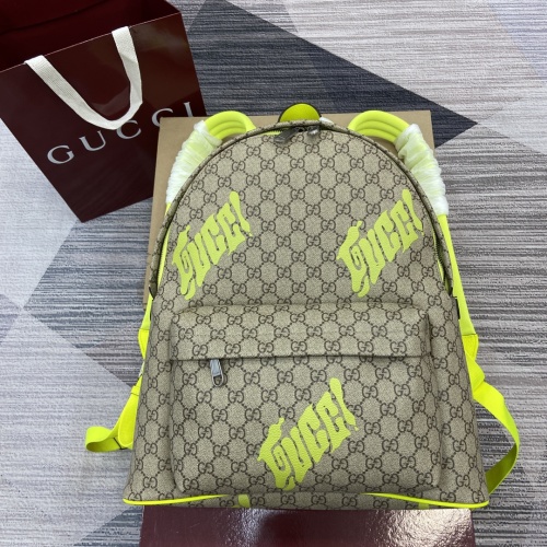 Gucci GG Print Backpack, Soft Leather, Double G Accent, Green Lining